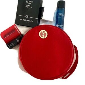 🆕GIORGIO ARMANI Cosmetic Bag Beauty Red Logo Pouch Toiletry